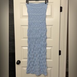 See You Monday Light Blue Textured Maxi Dress